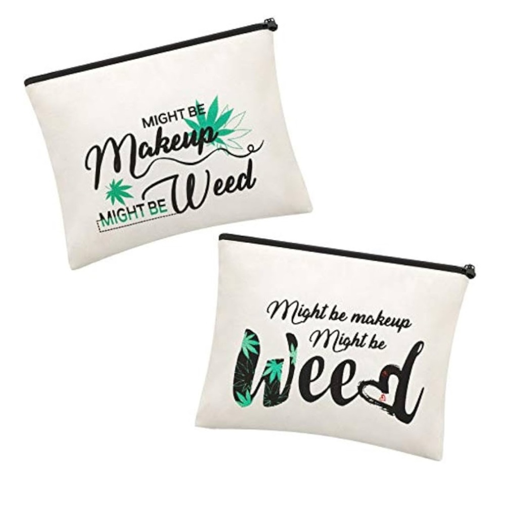 Cream And Black “Might Be Makeup Might be W**D” Cosmetic Bag